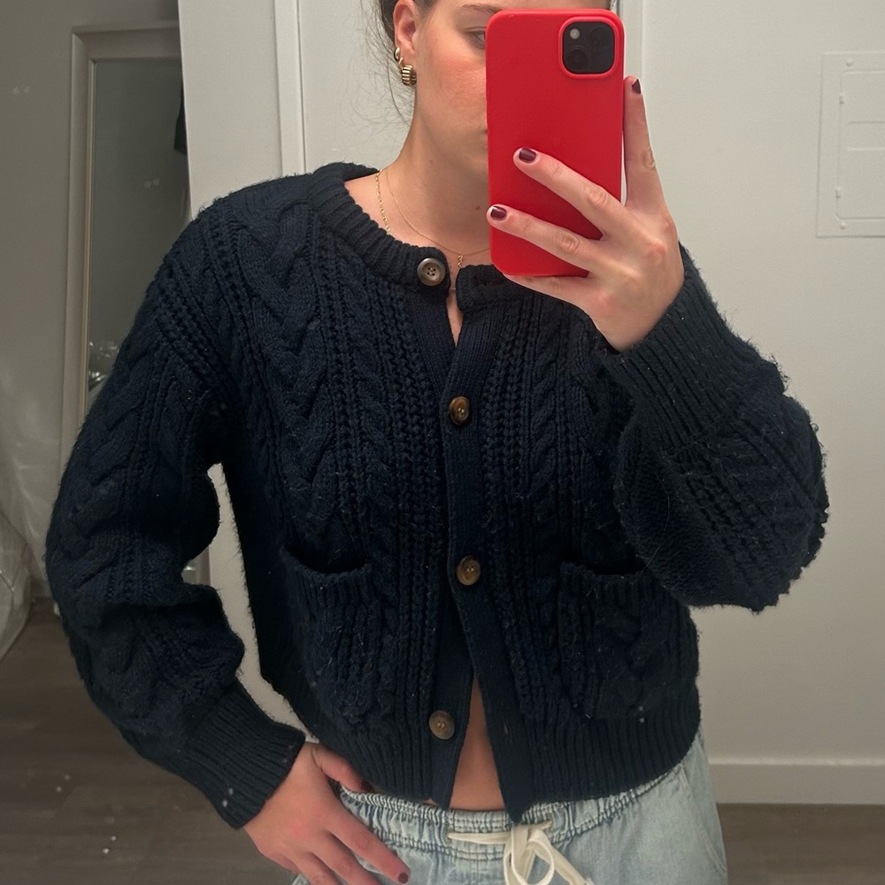 Chunky Navy Knit Cardigan.